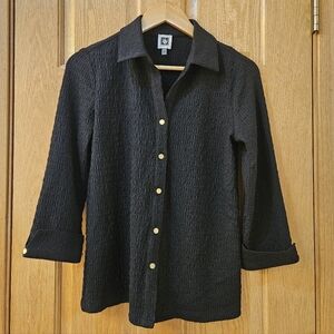 Anne Klein Black Textured Button Down Shirt